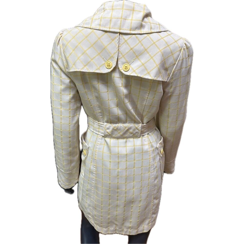 Tulle Yellow Stripe White Trench Coat Belted Waist Big Buttons Size Small - Picture 3 of 13